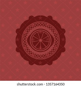 orange icon inside retro style red emblem