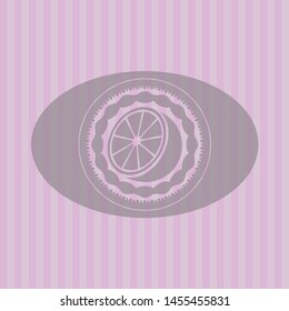 orange icon inside retro style pink emblem