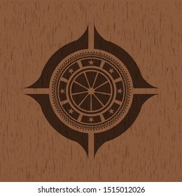 orange icon inside retro style wooden emblem