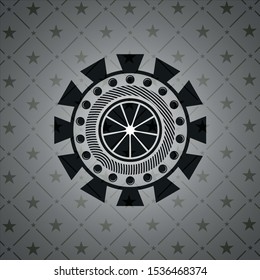 orange icon inside retro style black emblem