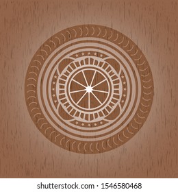 orange icon inside retro wood emblem