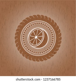 orange icon inside retro wooden emblem