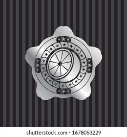 orange icon inside silvery badge
