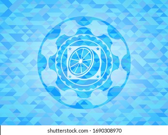 orangefarbene Ikone im Himmelsblau-Mosaik-Emblem