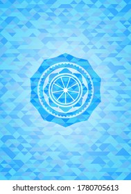 icono naranja dentro del emblema del mosaico azul cielo. 