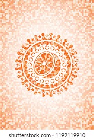 orange icon inside orange tile background illustration. Square geometric mosaic seamless pattern with emblem inside.