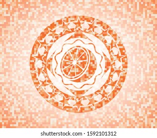 orange icon inside orange tile background illustration. Square geometric mosaic seamless pattern with emblem inside.