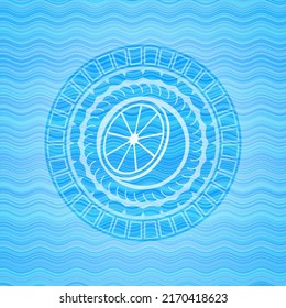 orange icon inside water emblem. 