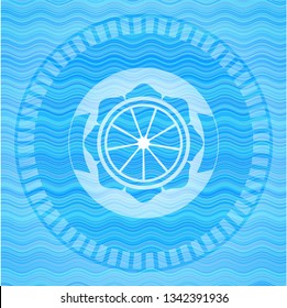orange icon inside water representation badge.