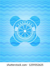 orange icon inside water wave emblem background.