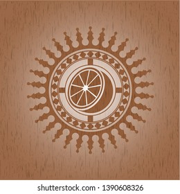orange icon inside wood emblem