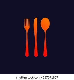 Orange ?utlery icon isolated on blue background. eps10