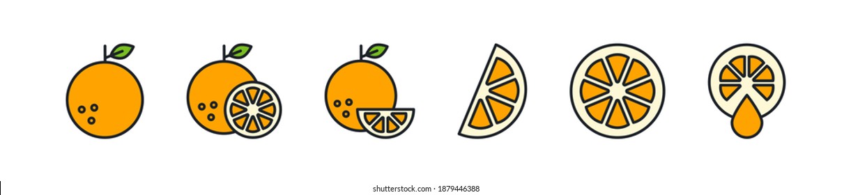 Icono naranja. Icono de color lineal, contorno, forma, contorno. Ligera. Diseño minimalista moderno. Ilustraciones vectoriales de frutos