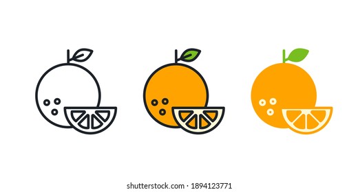 Orange icon. Linear color icon, contour, shape, outline. Thin line. Modern minimalistic design. Vector set. Illustrations of fruits