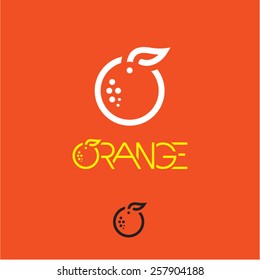 Orange icon. Mandarin icon. Mandarin orange label.