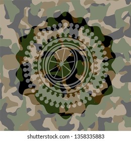 orange icon on camo pattern
