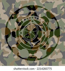 orange icon on camouflaged pattern. 