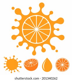 Orange. Icon set. Isolated fruit on white background. Vector 