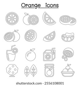 Orange icon set in thin line style