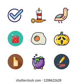 orange icon set. vector set about oils, cauldron, pumpkin and fried egg icons set.