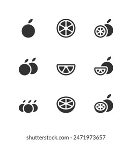 Orange Icon Set. Vector Illustration.