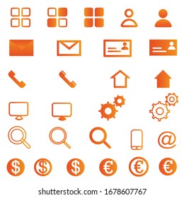 Orange Icon Set for Web (home, profile, contact form, phone, search, settings, dollars, euro, phone, email)