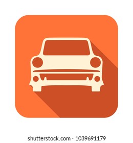 Orange icon with shadow effect with car image. Front view. Car icon