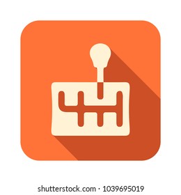 Orange icon with shadow effect with car gear box. Transmission