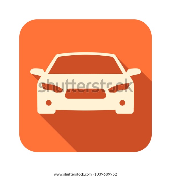 Orange icon with shadow effect with car image. Front\
view. Car icon