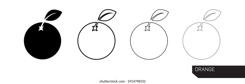 Orange icon. Orange silhouette vector icon illustration in black color isolated on white background. Orange icon in different thicknesses. Modern line art design.