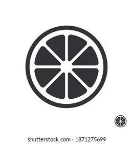 Orange icon. Orange slice icon. Fresh fruit. Slice mandarin. Natural products. Organic food. Orange slices. Citrus icon. Vitamin C. Slice lemon, orange, lime, grapefruit, mandarin. Logo template. Food