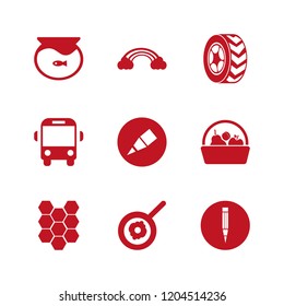 orange icon. orange vector icons set car wheel, fried egg, aquarium and pencil