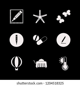orange icon. orange vector icons set balloon, pencil, tablet capsule and butterflies