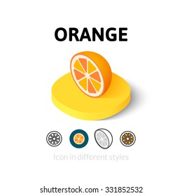 Orange icon, vector symbol in flat, outline and isometric style