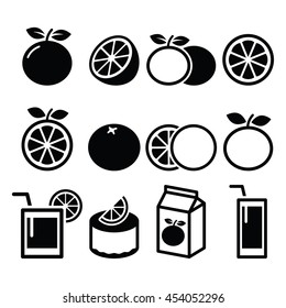 Orange icons set - food, nature concept vector designs  