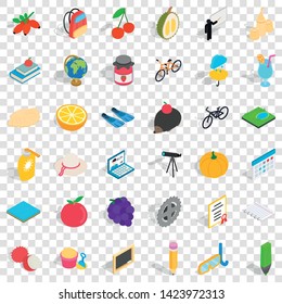 Orange icons set. Isometric style of 36 orange vector icons for web for any design