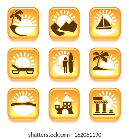 Orange icons set, places of interest, over white background 