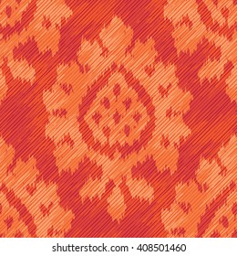 Orange ikat damask lines pattern seamless vector background tile
