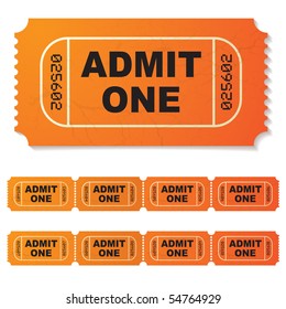 orange illustrated admit one paper ticket