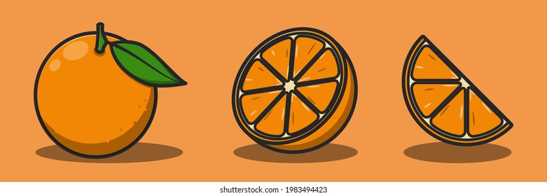 Orange illustration design cut into pieces. Isolated fruit design Perfect for landing pages, stickers, icons, banners, book covers, etc.