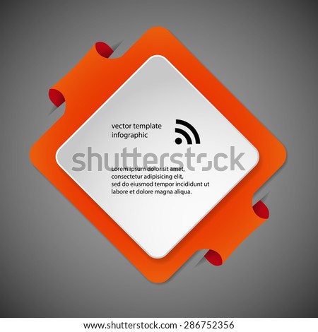Orange Illustration infographic with shape of square with rounded corners and with four folded overlapped parts which ends in pockets in background. In front is next white paper square. 