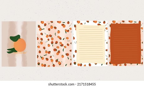 Orange illustrations on white and orange background set for web banner, business presentation, branding package, fabric print, wallpaper, social media post, doodle, notes, book covers, papers idea