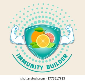 Orange Immunity Builder Or Booster. Immune Icon For Food Health Info.