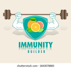 Orange Immunity Builder Or Booster. Immune Icon For Food Health Info.