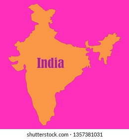 Orange India map on bright pink background with country name on centre. vector illustration with text India
