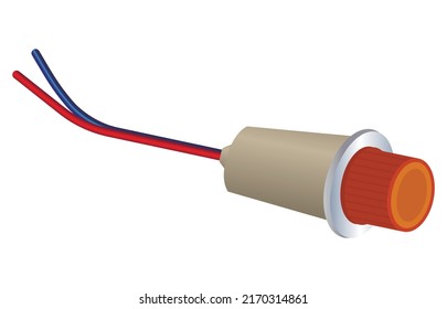 orange indicator light with two wires behind red and blue