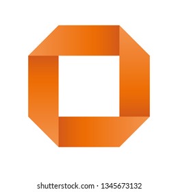 Orange infinite ribbon loop folded in a shape of square. 3D-like vector symbol. Modern icon design.