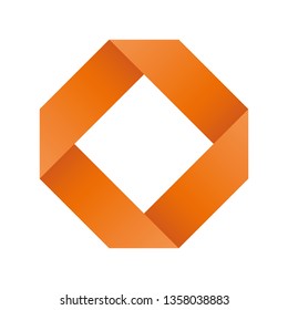 Orange infinite ribbon loop folded in a shape of rhombus. 3D-like vector symbol. Modern icon design.