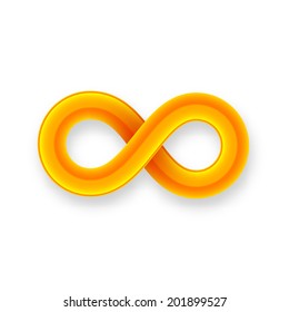 Orange infinity symbol icon from glossy wire with shadow isolated on white background, sign concept of business endless motion vector illustration
