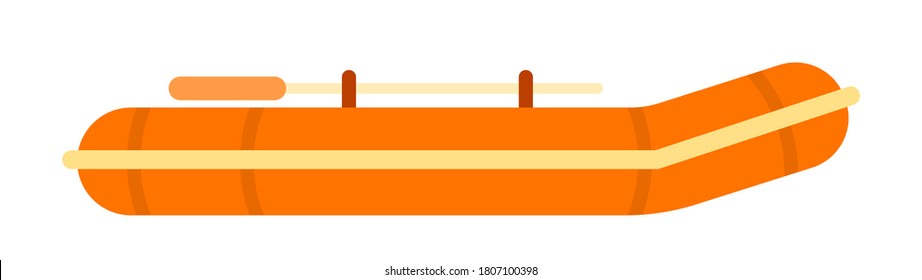 Orange inflatable rubber skiff with oars, for tourism, sports vector.